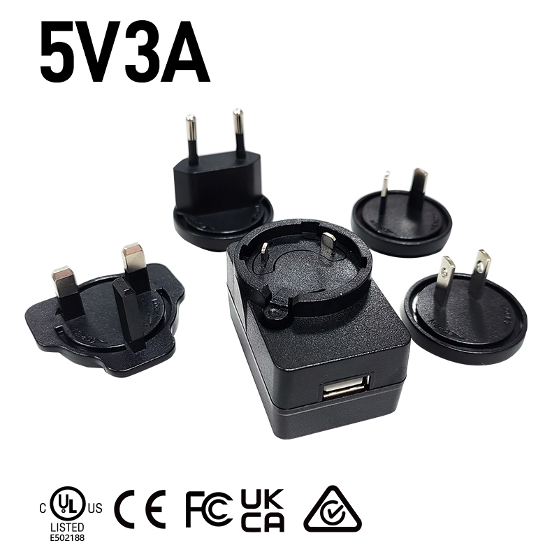 5V 3A Interchangeable Plug USB Charger