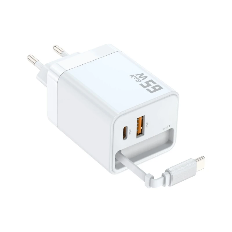 65w EU type fast Charger with Retractable type c cable