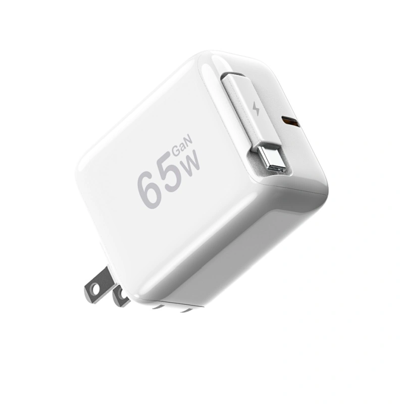 65W PD Charger with tractable usb c Cable